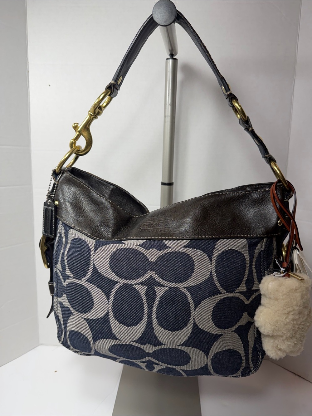 COACH Blue Canvas Denim Signature ZOE Hobo Shoulder Bag,charm not included Y2K